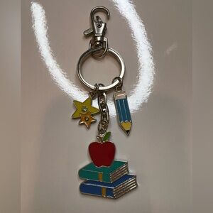 School Theme Keychain with Apple and Books EUC
